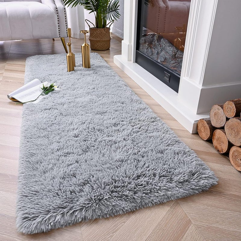 Chicrug Soft 2x10 Runner Rug for Bedroom Living Room Plush Fluffy Rug, Shag Furry Hallway Runner Carpet Rug Non Shedding for Nursery Children Kids Girls Room Home Decorative, Grey - Image 2